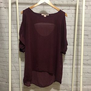 Cold Shoulder Cutout Back Semi-Sheer Top